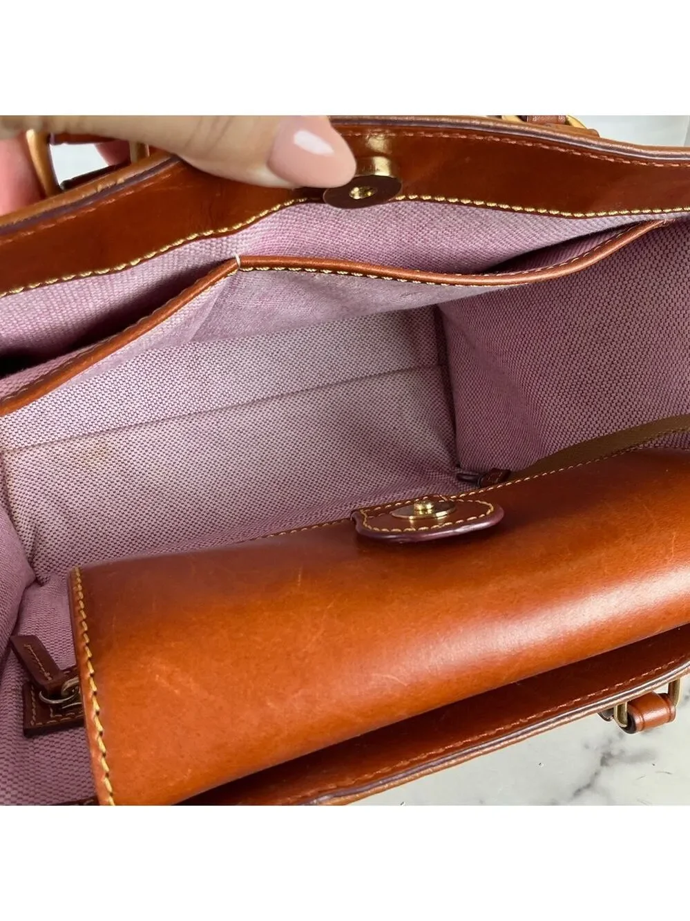 Dooney & Bourke Brown Tan‎ Leather Satchel Hand Shoulder Crossbody Bag